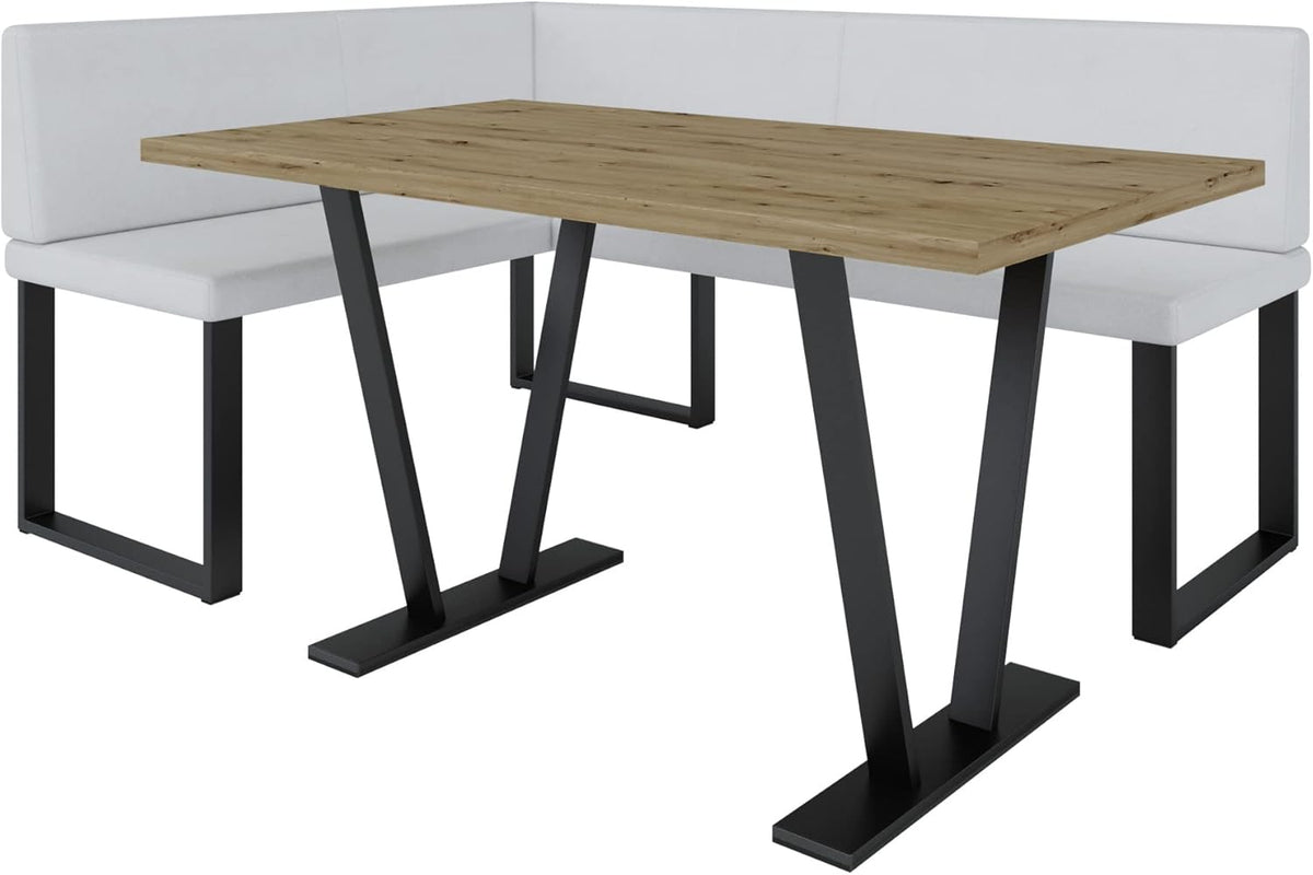 Akiko Metal Corner Bench with Table for Your Dining Room, Kitchen, Modern, Seating Area, Dining Nook, for Kitchen, Office, Reception, Solid and Strong Workmanship, (INARI 100, 196 x 142 Left) - Carlat