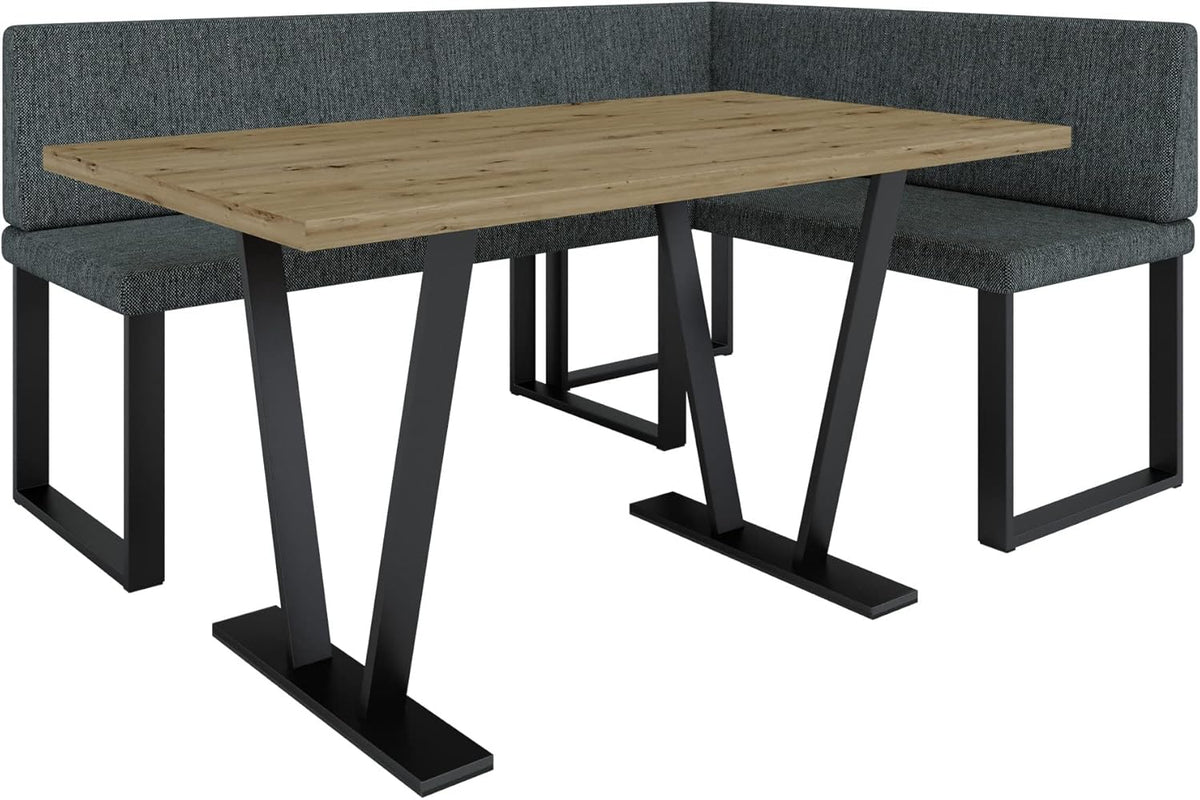 Akiko Metal Corner Bench with Table for Your Dining Room, Kitchen, Modern, Seating Area, Dining Nook, for Kitchen, Office, Reception, Solid and Strong Workmanship, (INARI 100, 196 x 142 Left) - Carlat