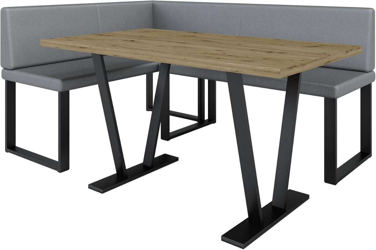 Akiko Metal Corner Bench with Table for Your Dining Room, Kitchen, Modern, Seating Area, Dining Nook, for Kitchen, Office, Reception, Solid and Strong Workmanship, (INARI 100, 196 x 142 Left) - Carlat