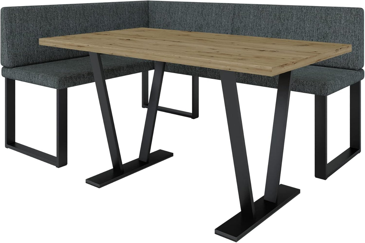 Akiko Metal Corner Bench with Table for Your Dining Room, Kitchen, Modern, Seating Area, Dining Nook, for Kitchen, Office, Reception, Solid and Strong Workmanship, (INARI 100, 196 x 142 Left) - Carlat