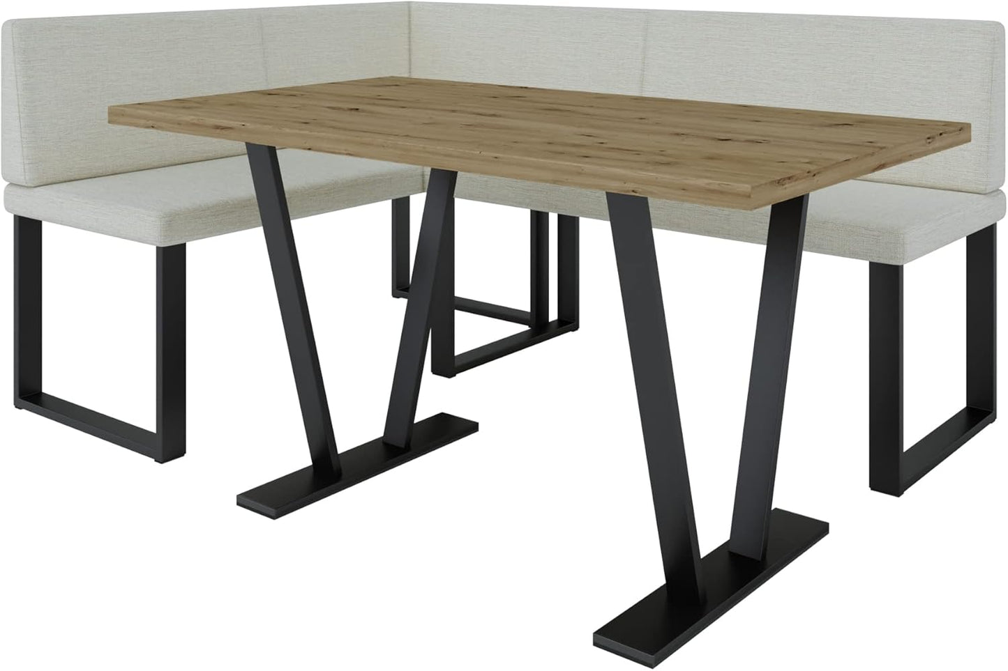 Akiko Metal Corner Bench with Table for Your Dining Room, Kitchen, Modern, Seating Area, Dining Nook, for Kitchen, Office, Reception, Solid and Strong Workmanship, (INARI 100, 196 x 142 Left) - Carlat