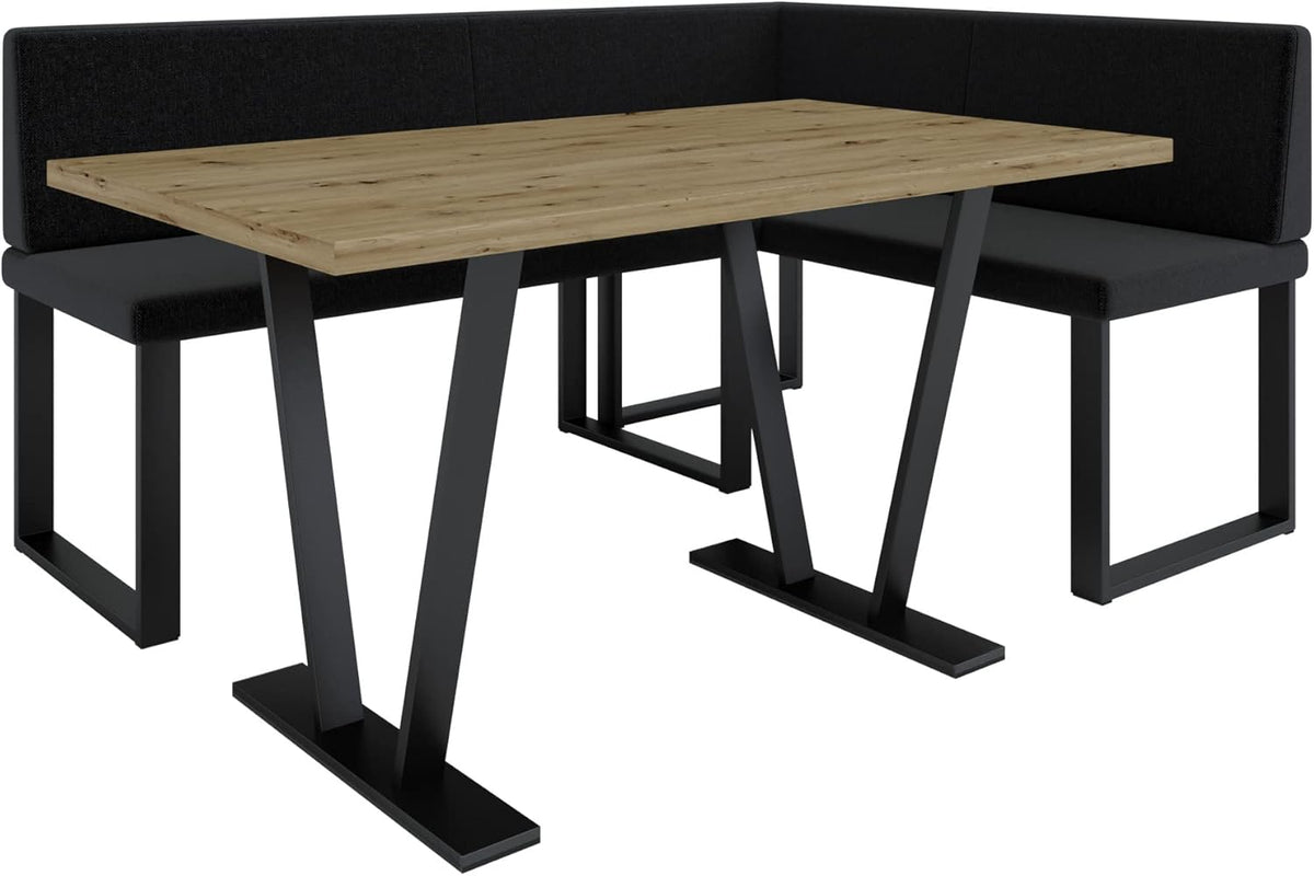 Akiko Metal Corner Bench with Table for Your Dining Room, Kitchen, Modern, Seating Area, Dining Nook, for Kitchen, Office, Reception, Solid and Strong Workmanship, (INARI 100, 196 x 142 Left) - Carlat