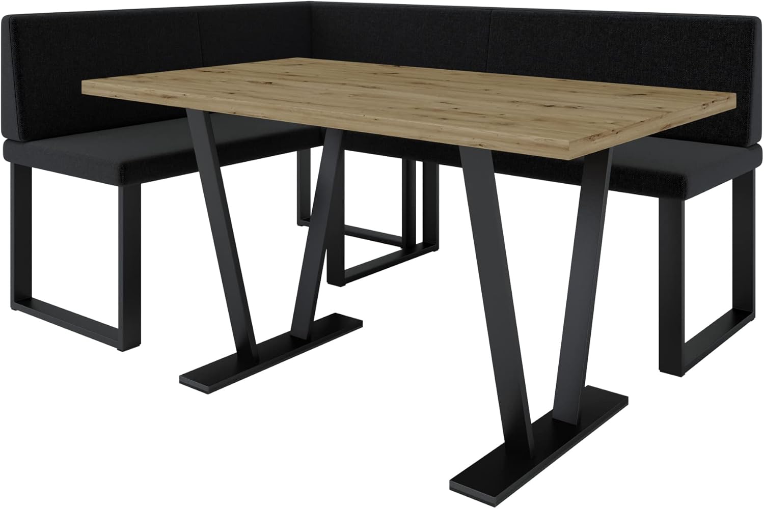 Akiko Metal Corner Bench with Table for Your Dining Room, Kitchen, Modern, Seating Area, Dining Nook, for Kitchen, Office, Reception, Solid and Strong Workmanship, (INARI 100, 196 x 142 Left) - Carlat
