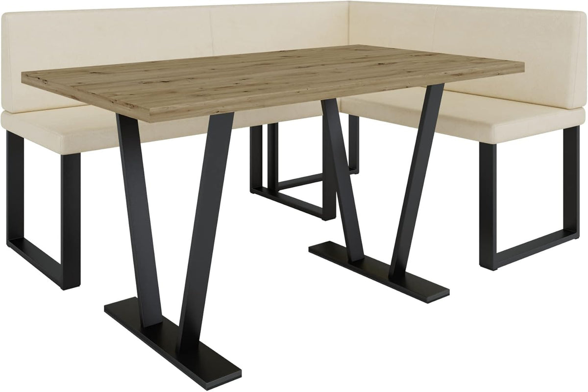 Akiko Metal Corner Bench with Table for Your Dining Room, Kitchen, Modern, Seating Area, Dining Nook, for Kitchen, Office, Reception, Solid and Strong Workmanship, (INARI 100, 196 x 142 Left) - Carlat
