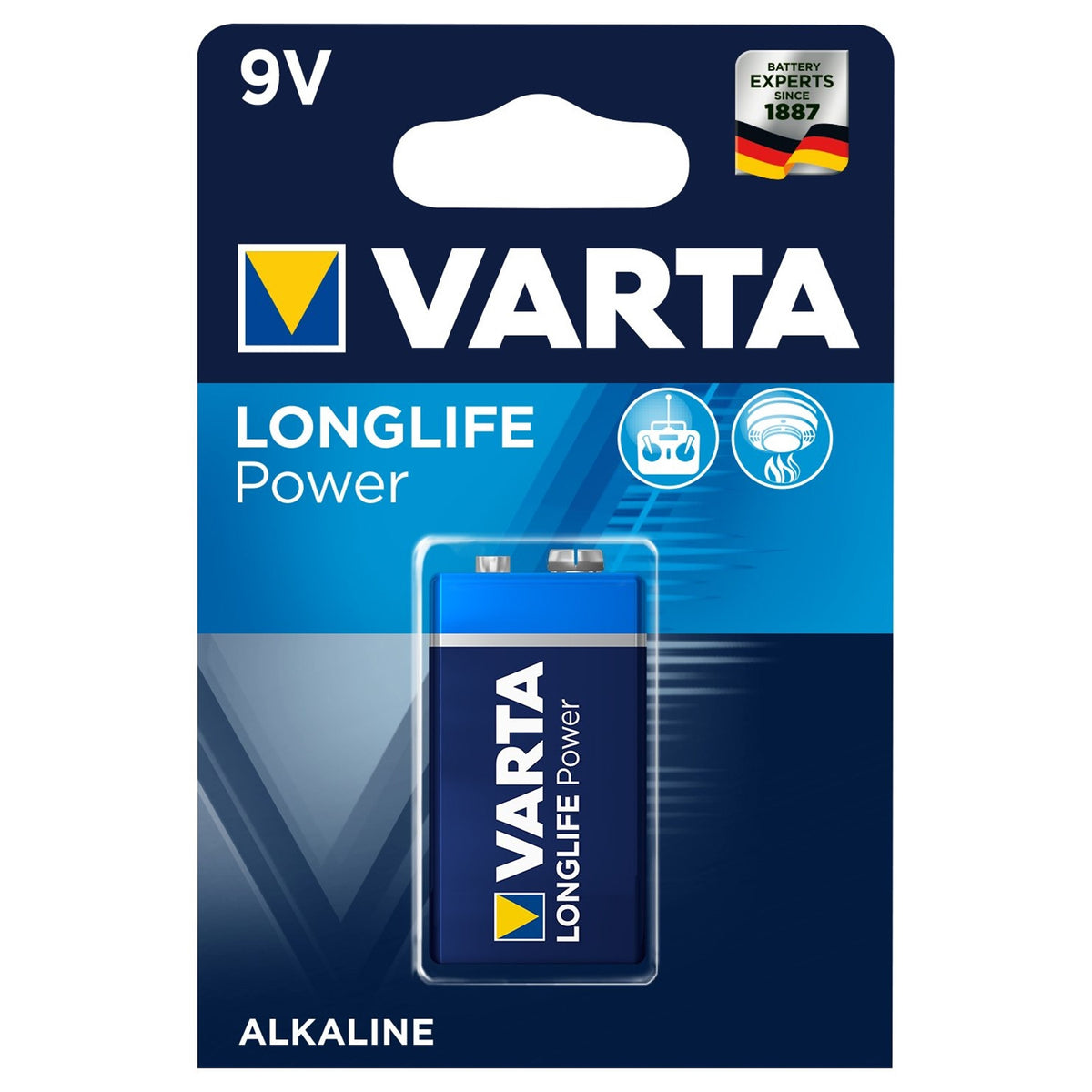 Alkaline, coin-cell – Varta Longlife Power R9V 6LR61 9V Alkaline Battery - Carlat