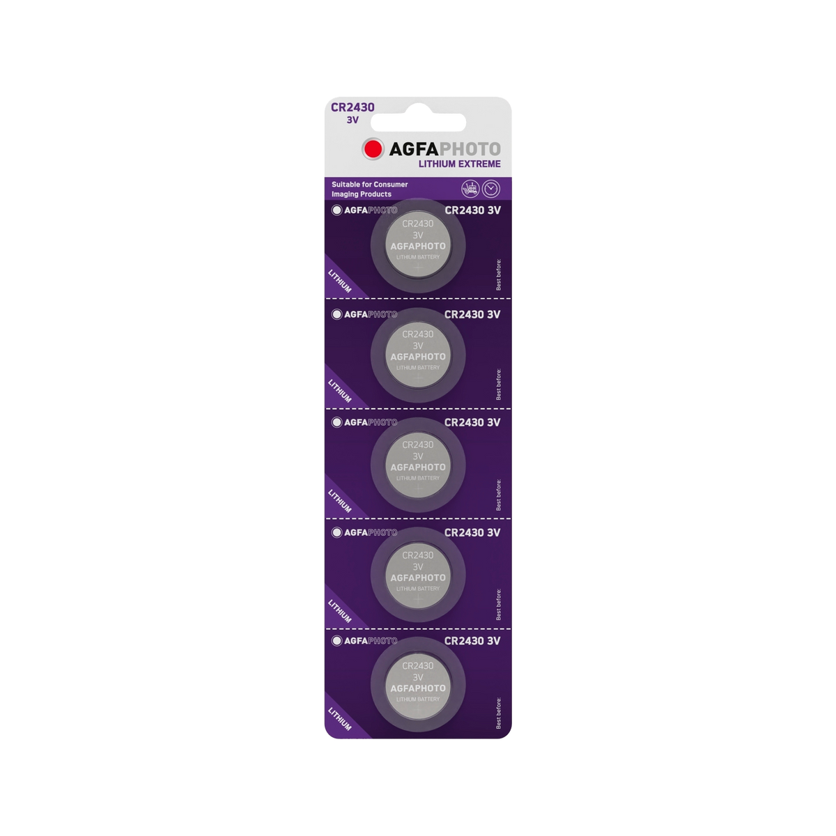 Alkaline, coin-cell, and – AgfaPhoto CR2430 Battery, 5 per blister pack