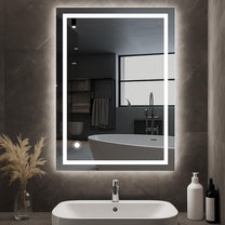 AllRight Bathroom Mirror with Lighting, 70 x 50 cm, Dimmable LED Mirror with 3 Light Colours, IP54 Waterproof, Touch Control, Wall Mirror for Bathroom, Horizontal/Vertical Mounting - Carlat