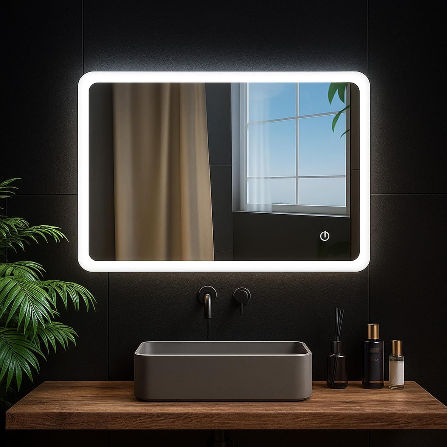 AllRight Bathroom Mirror with Lighting, 70 x 50 cm, Dimmable LED Mirror with 3 Light Colours, IP54 Waterproof, Touch Control, Wall Mirror for Bathroom, Horizontal/Vertical Mounting - Carlat