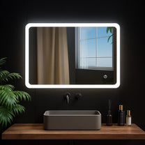 AllRight Bathroom Mirror with Lighting, 70 x 50 cm, Dimmable LED Mirror with 3 Light Colours, IP54 Waterproof, Touch Control, Wall Mirror for Bathroom, Horizontal/Vertical Mounting - Carlat