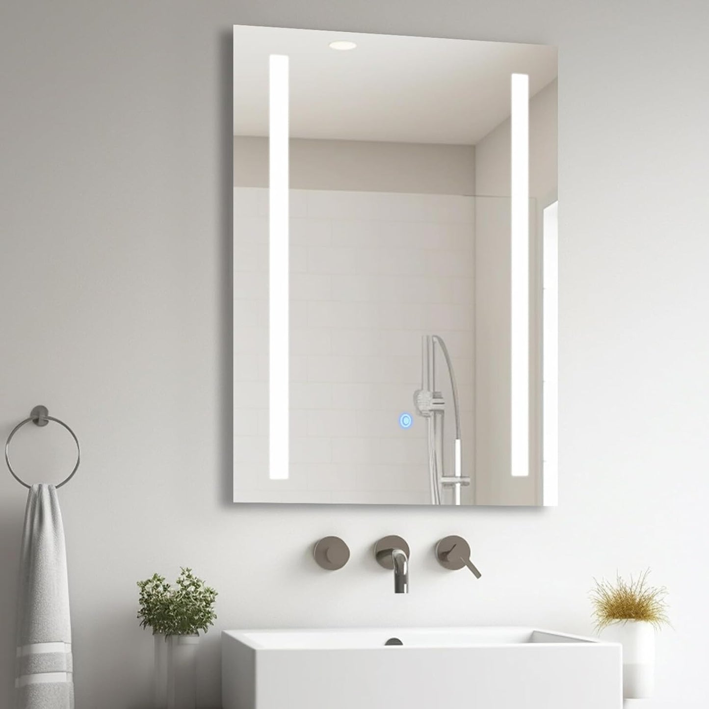 AllRight Bathroom Mirror with Lighting, 70 x 50 cm, Dimmable LED Mirror with 3 Light Colours, IP54 Waterproof, Touch Control, Wall Mirror for Bathroom, Horizontal/Vertical Mounting - Carlat