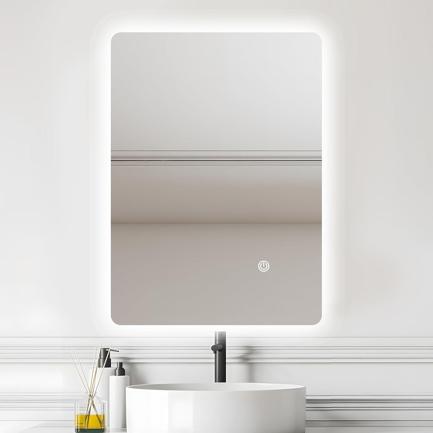 AllRight Bathroom Mirror with Lighting, 70 x 50 cm, Dimmable LED Mirror with 3 Light Colours, IP54 Waterproof, Touch Control, Wall Mirror for Bathroom, Horizontal/Vertical Mounting - Carlat