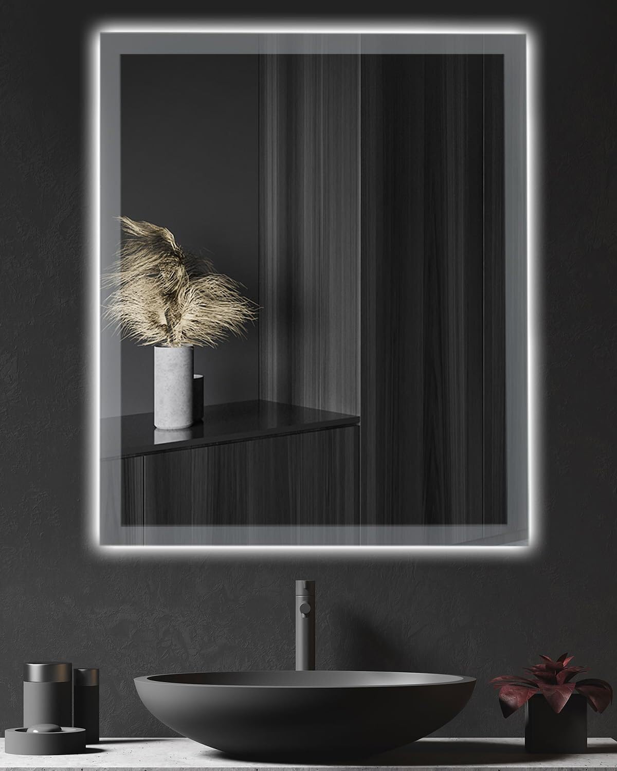 AllRight Bathroom Mirror with Lighting, 70 x 50 cm, Dimmable LED Mirror with 3 Light Colours, IP54 Waterproof, Touch Control, Wall Mirror for Bathroom, Horizontal/Vertical Mounting - Carlat