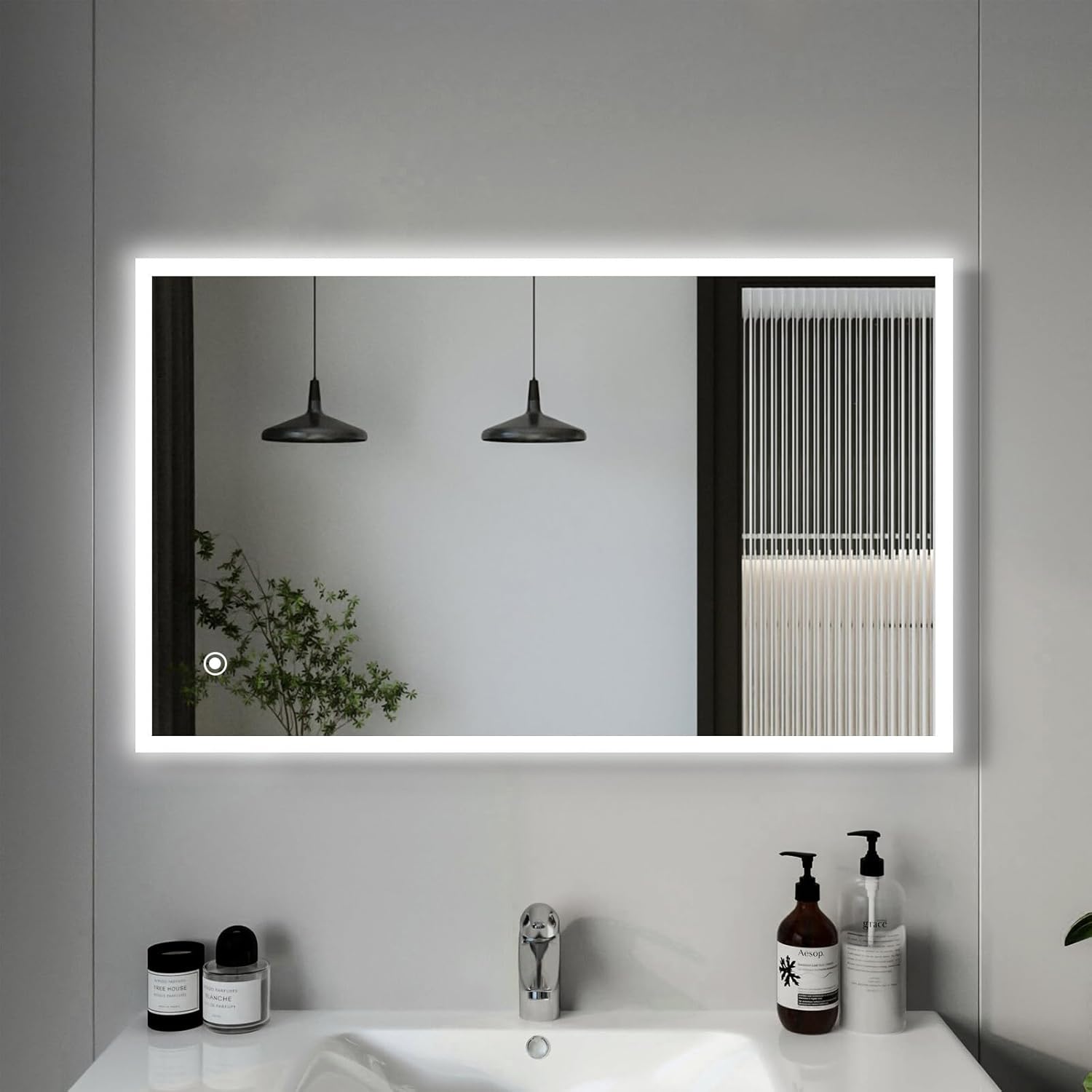 AllRight Bathroom Mirror with Lighting, 70 x 50 cm, Dimmable LED Mirror with 3 Light Colours, IP54 Waterproof, Touch Control, Wall Mirror for Bathroom, Horizontal/Vertical Mounting - Carlat