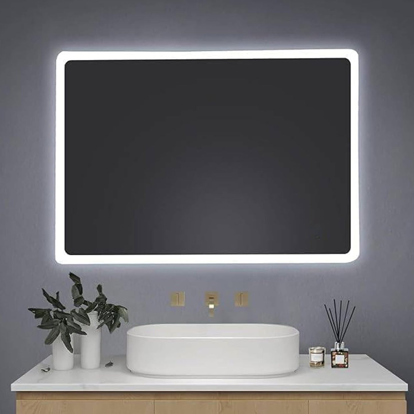 AllRight Bathroom Mirror with Lighting, 70 x 50 cm, Dimmable LED Mirror with 3 Light Colours, IP54 Waterproof, Touch Control, Wall Mirror for Bathroom, Horizontal/Vertical Mounting - Carlat