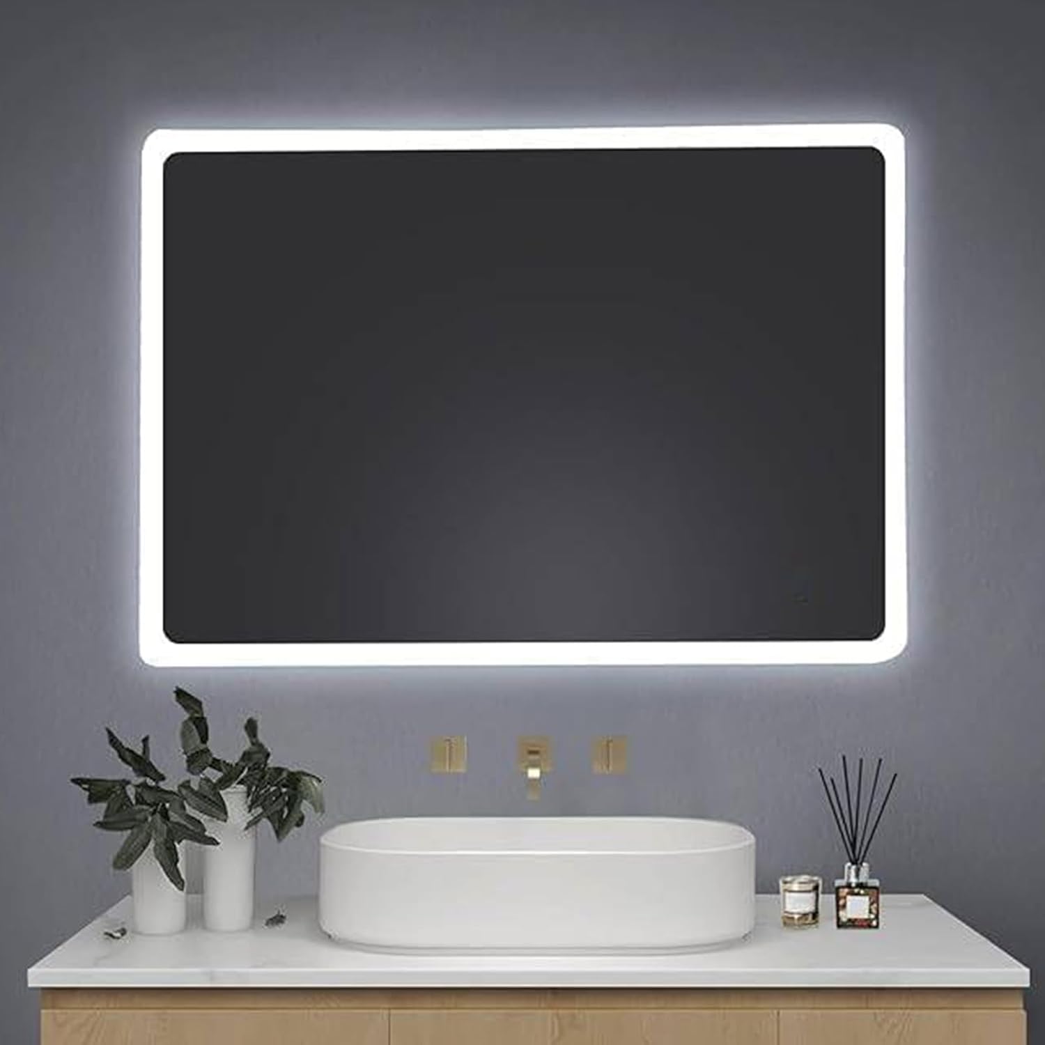 AllRight Bathroom Mirror with Lighting, 70 x 50 cm, Dimmable LED Mirror with 3 Light Colours, IP54 Waterproof, Touch Control, Wall Mirror for Bathroom, Horizontal/Vertical Mounting - Carlat