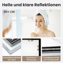 AllRight Bathroom Mirror with Lighting, 70 x 50 cm, Dimmable LED Mirror with 3 Light Colours, IP54 Waterproof, Touch Control, Wall Mirror for Bathroom, Horizontal/Vertical Mounting - Carlat