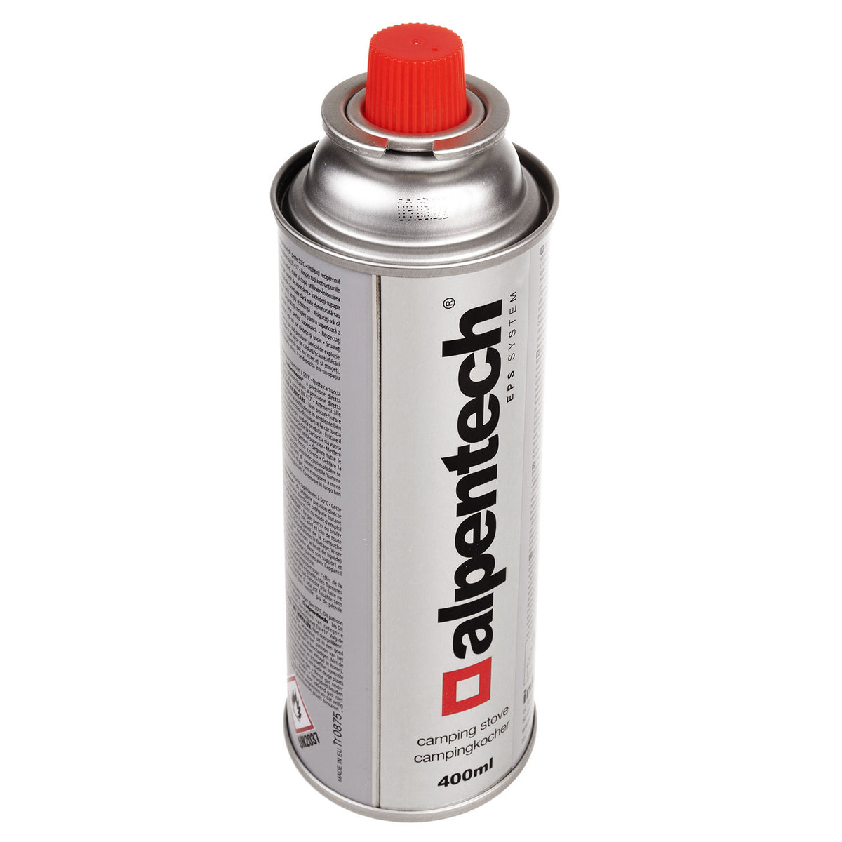 Alpentech 380-ml gas cartridge, certificate: Pi 0875, compliant with EN 521, butane, operating range: -10°C to +40°C, IK300