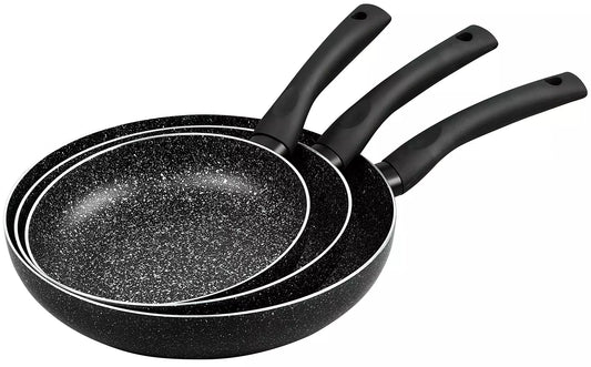 Aluminum frying pans, 3-piece set, black marbled finish, 20/24/28 cm diameter, Kinghoff - Carlat