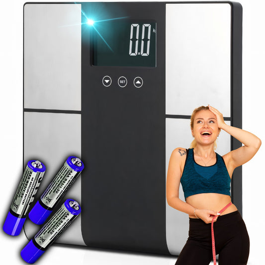 Analytical Bathroom Scale with 5-in-1 Measurement of Body Fat, Body Water, and Muscle Mass, Sensor and Display - ER1263 - Carlat