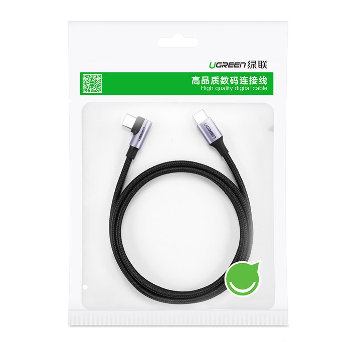 Angled USB-C Power Delivery cable 60W 20V 3A 1m black and gray - Carlat