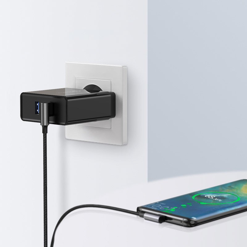 Angled USB - USB-C QC 3.0 cable 3A 1m gray - Carlat