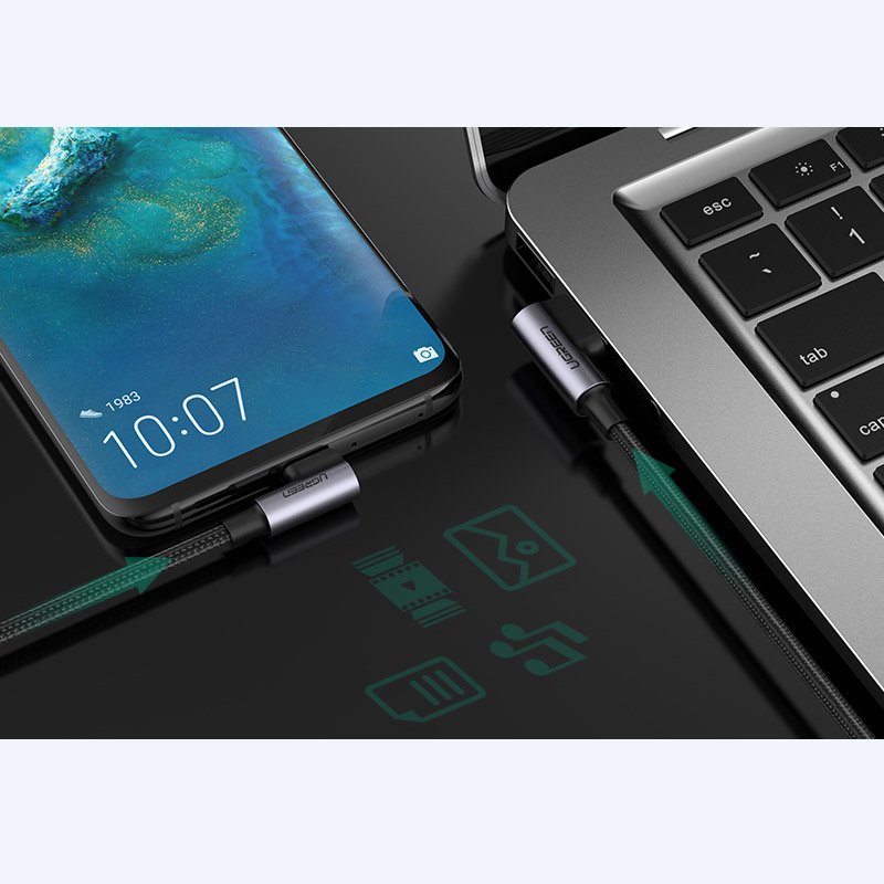 Angled USB - USB-C QC 3.0 cable 3A 1m gray - Carlat