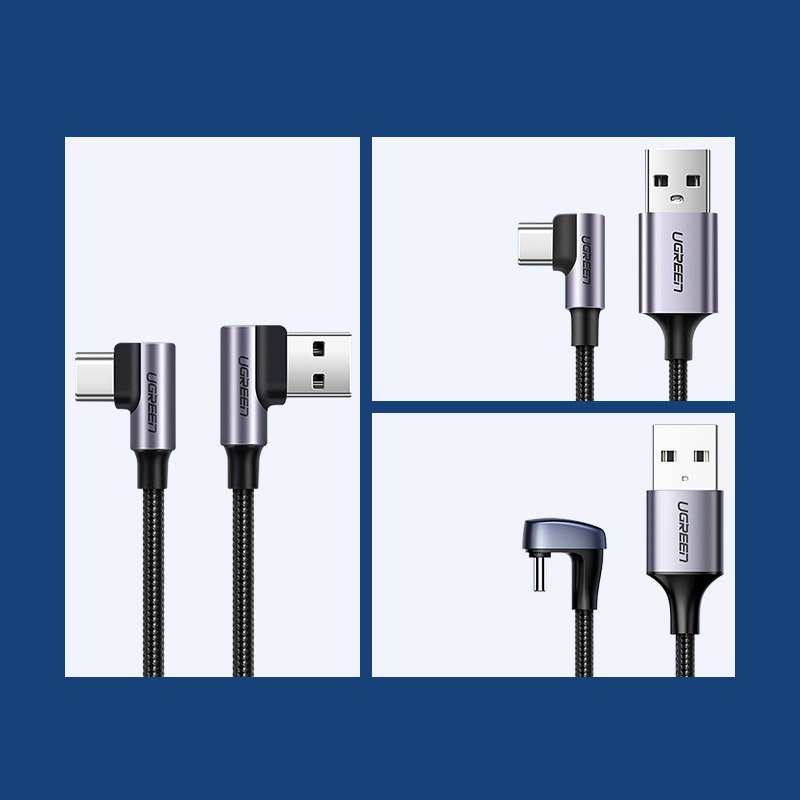 Angled USB - USB-C QC 3.0 cable 3A 1m gray - Carlat