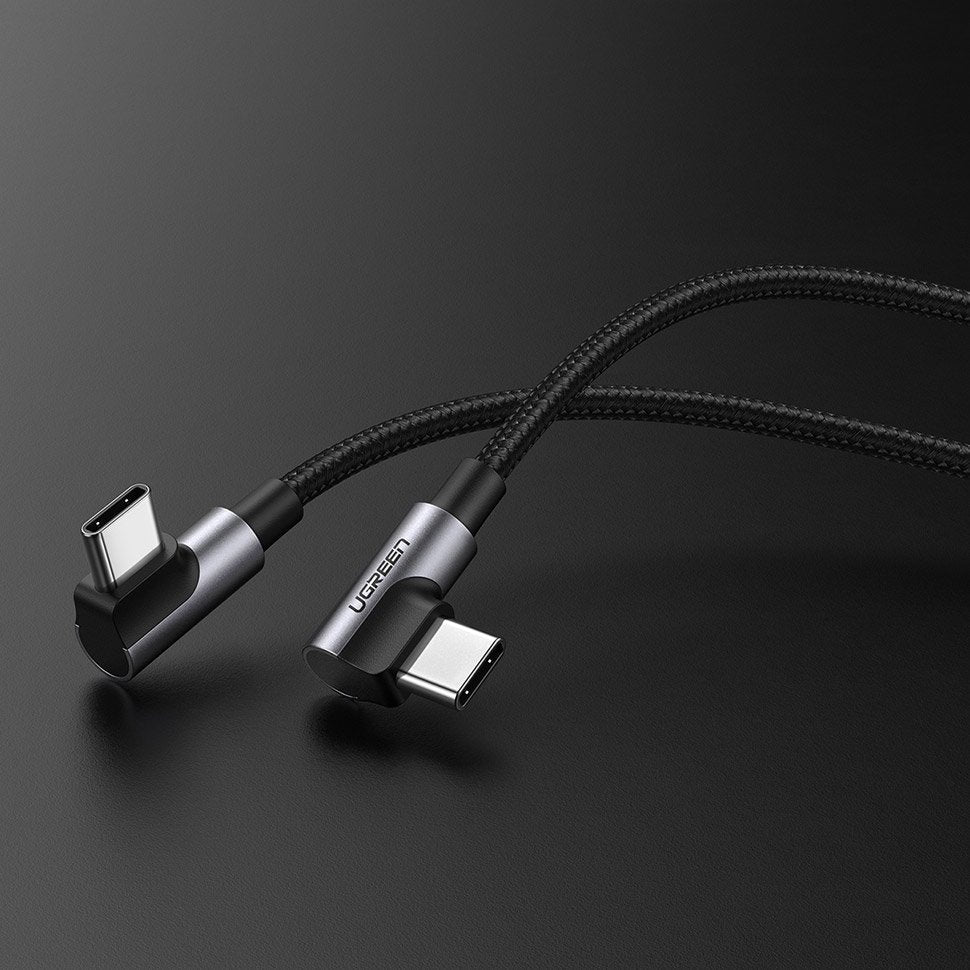 Angular cable with USB-C side plug on USB-C Quick Charge 1m - grey - Carlat