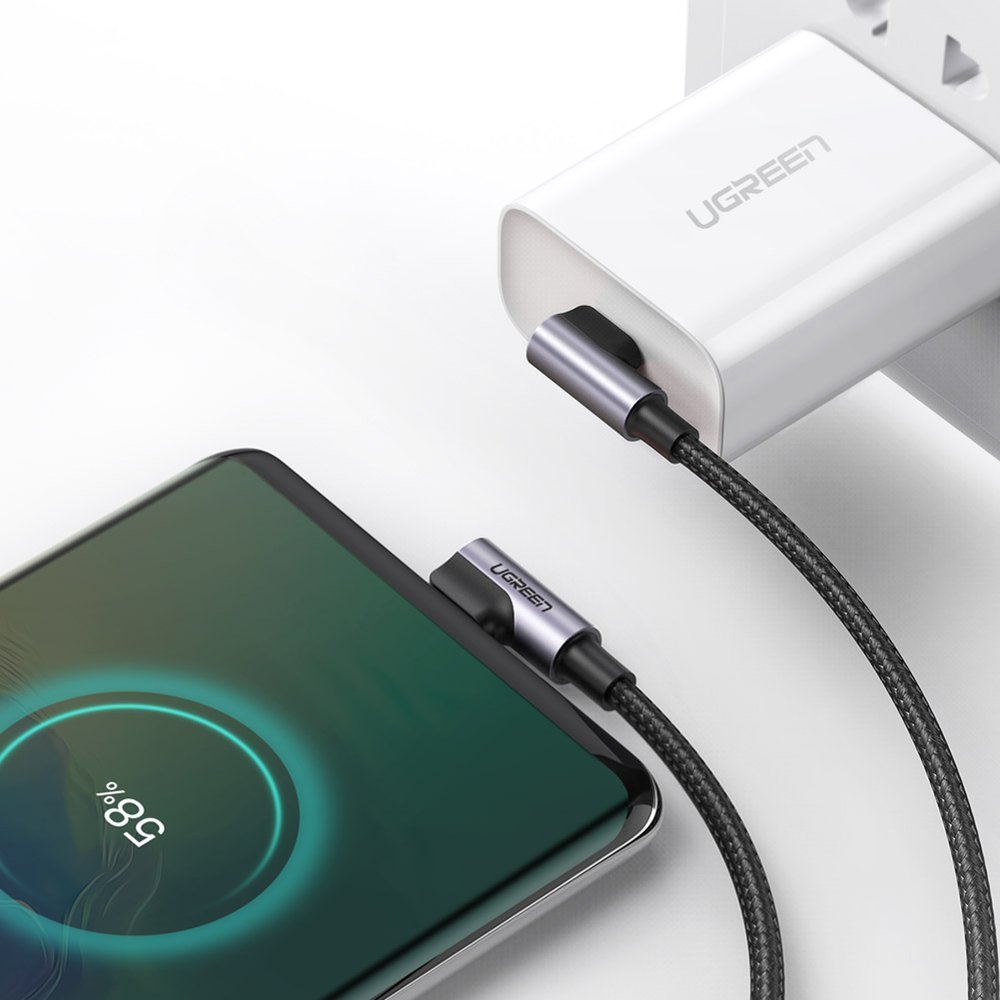 Angular cable with USB-C side plug on USB-C Quick Charge 1m - grey - Carlat
