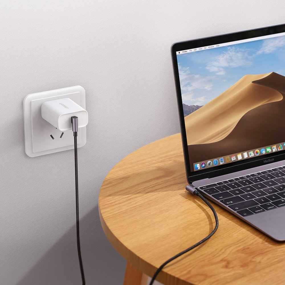 Angular cable with USB-C side plug on USB-C Quick Charge 1m - grey - Carlat