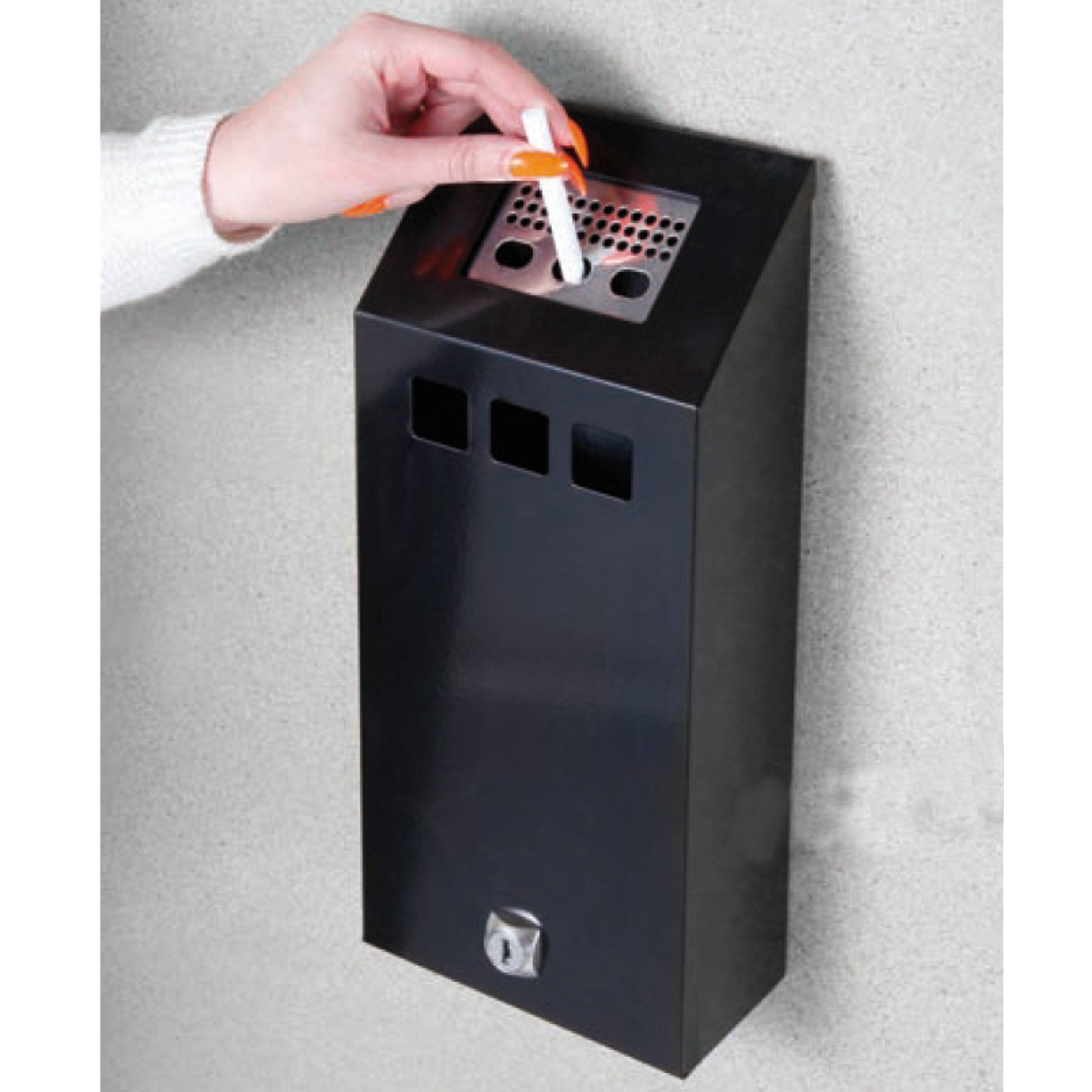 Ashtrays – Wall-mounted ashtray with removable container, lockable, stainless steel, - Carlat