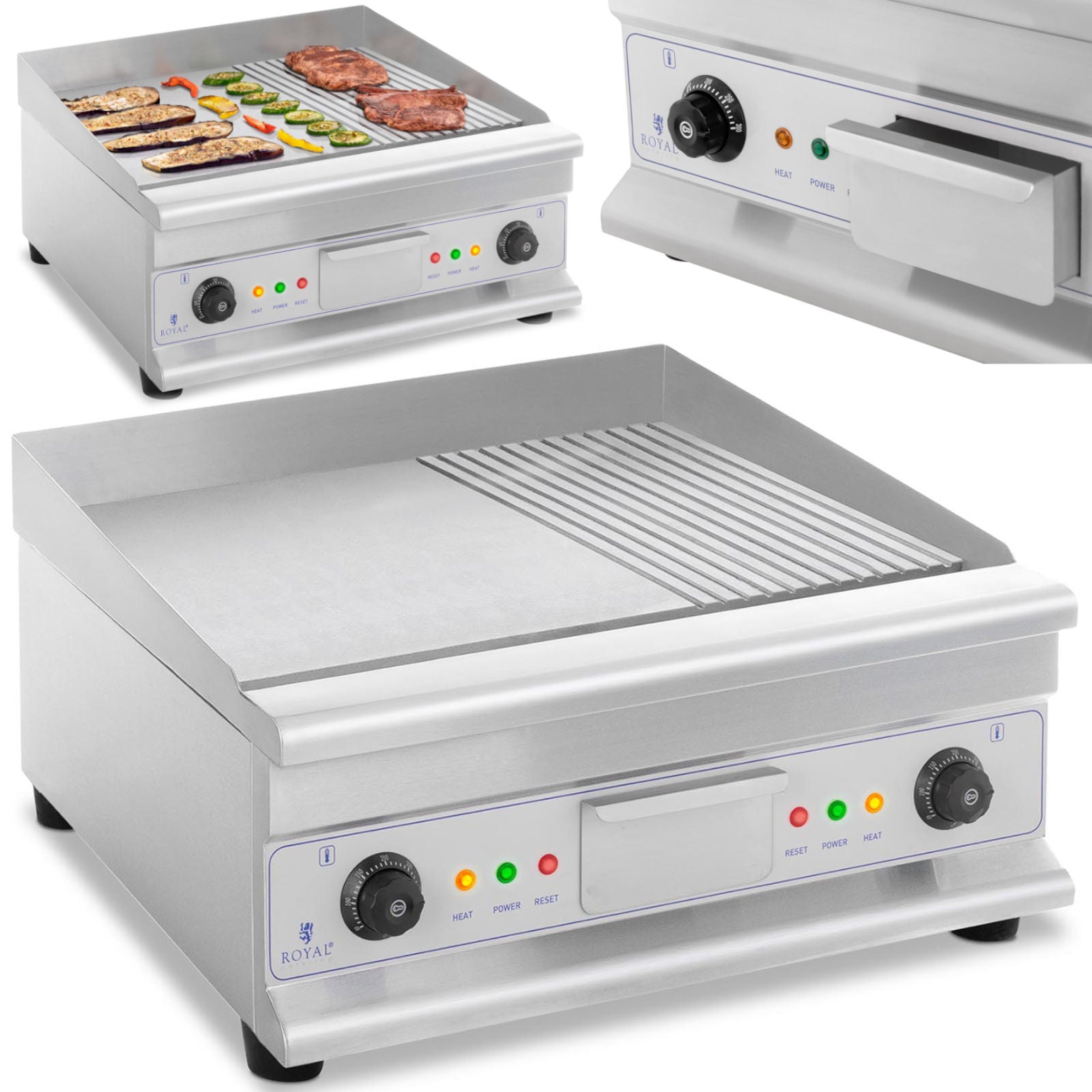 BBQ barbecue plate double smooth ribbed with fat drawer 230 V 2x 3200 W - Carlat