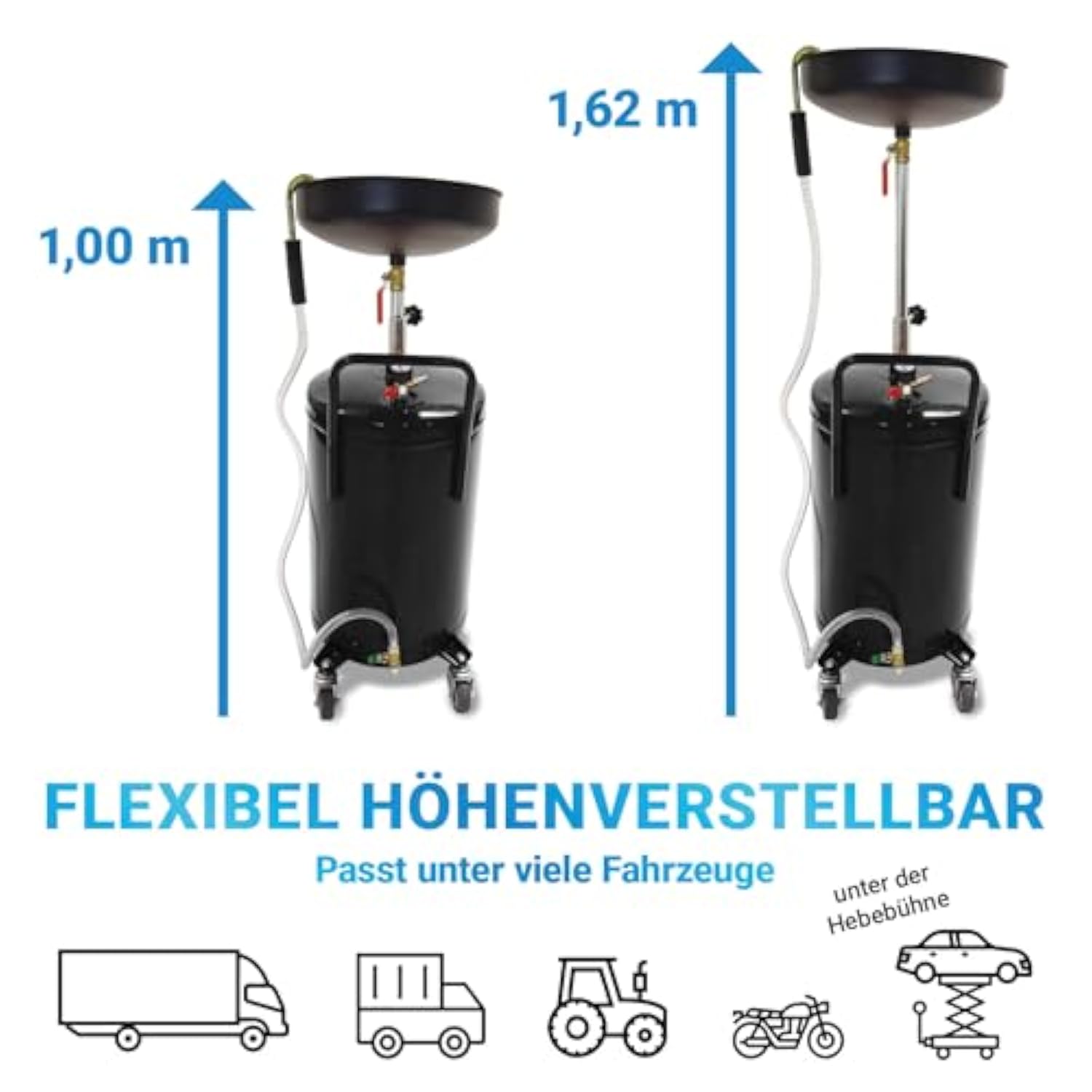 BITUXX Mobile 80 L Oil Catcher Oil Drain Device Oil Catcher Oil Catch Oil Change Compressed Air Emptying 38.5 cm Funnel Black - Carlat