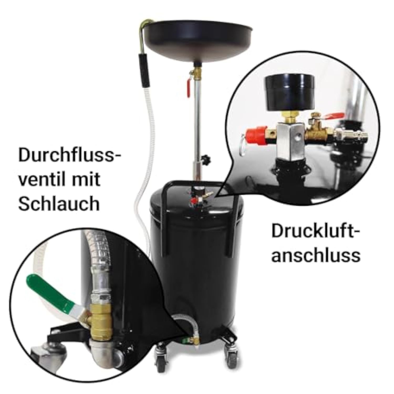 BITUXX Mobile 80 L Oil Catcher Oil Drain Device Oil Catcher Oil Catch Oil Change Compressed Air Emptying 38.5 cm Funnel Black - Carlat