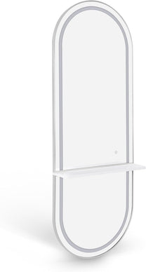 Barberpub J6270 Wall Mirror with Lighting, Full-Length Mirror with Aluminium Frame, Large Mirror with Shelf, Touch Switch, 3 Light Colours, Dimmable, for Hairdressing Salon, 17 x 65 x 177 cm - Carlat