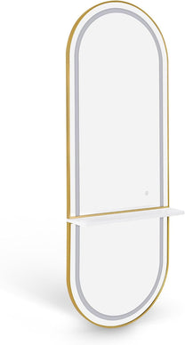 Barberpub J6270 Wall Mirror with Lighting, Full-Length Mirror with Aluminium Frame, Large Mirror with Shelf, Touch Switch, 3 Light Colours, Dimmable, for Hairdressing Salon, 17 x 65 x 177 cm - Carlat