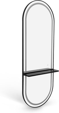 Barberpub J6270 Wall Mirror with Lighting, Full-Length Mirror with Aluminium Frame, Large Mirror with Shelf, Touch Switch, 3 Light Colours, Dimmable, for Hairdressing Salon, 17 x 65 x 177 cm - Carlat