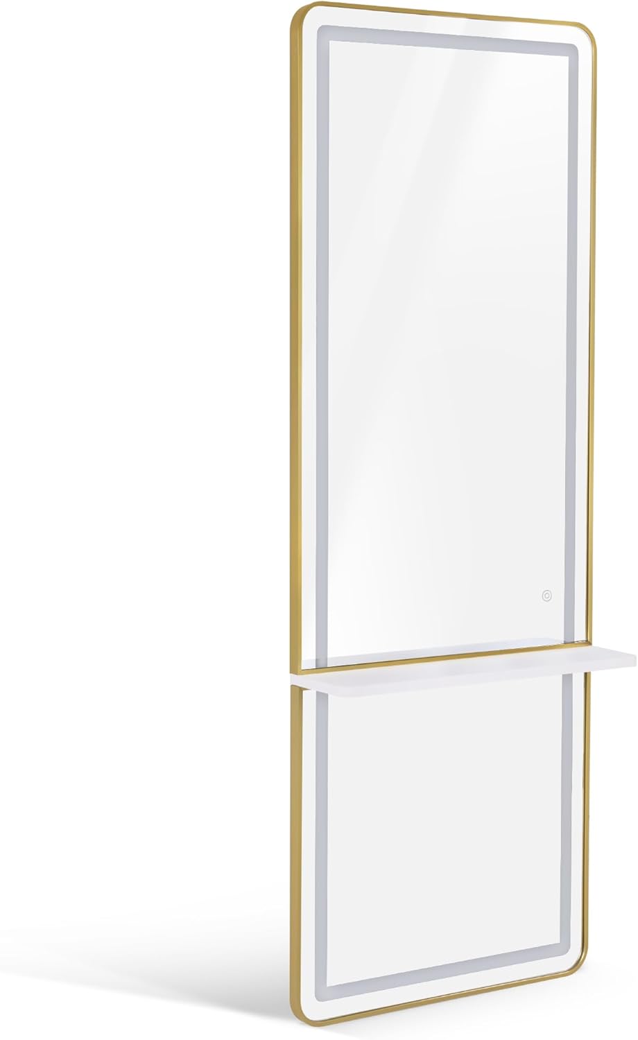 Barberpub Wandspiegel mit Beleuchtung, Ganzkörperspiegel mit Aluminiumrahmen, Großer Spiegel mit Ablage, Touch-Schalter, 3 Lichtfarben Dimmbar, für Friseursalon, 17x65x177 cm, J6271 (Weiß-Silber) - Carlat