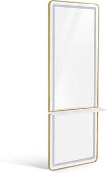 Barberpub Wandspiegel mit Beleuchtung, Ganzkörperspiegel mit Aluminiumrahmen, Großer Spiegel mit Ablage, Touch-Schalter, 3 Lichtfarben Dimmbar, für Friseursalon, 17x65x177 cm, J6271 (Weiß-Silber) - Carlat
