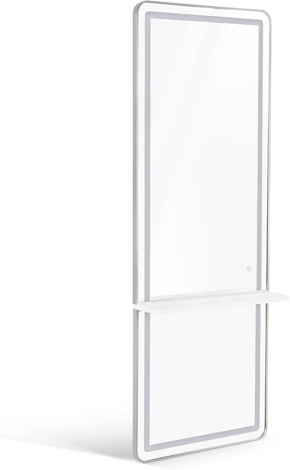 Barberpub Wandspiegel mit Beleuchtung, Ganzkörperspiegel mit Aluminiumrahmen, Großer Spiegel mit Ablage, Touch-Schalter, 3 Lichtfarben Dimmbar, für Friseursalon, 17x65x177 cm, J6271 (Weiß-Silber) - Carlat