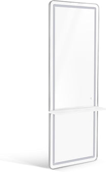 Barberpub Wandspiegel mit Beleuchtung, Ganzkörperspiegel mit Aluminiumrahmen, Großer Spiegel mit Ablage, Touch-Schalter, 3 Lichtfarben Dimmbar, für Friseursalon, 17x65x177 cm, J6271 (Weiß-Silber) - Carlat