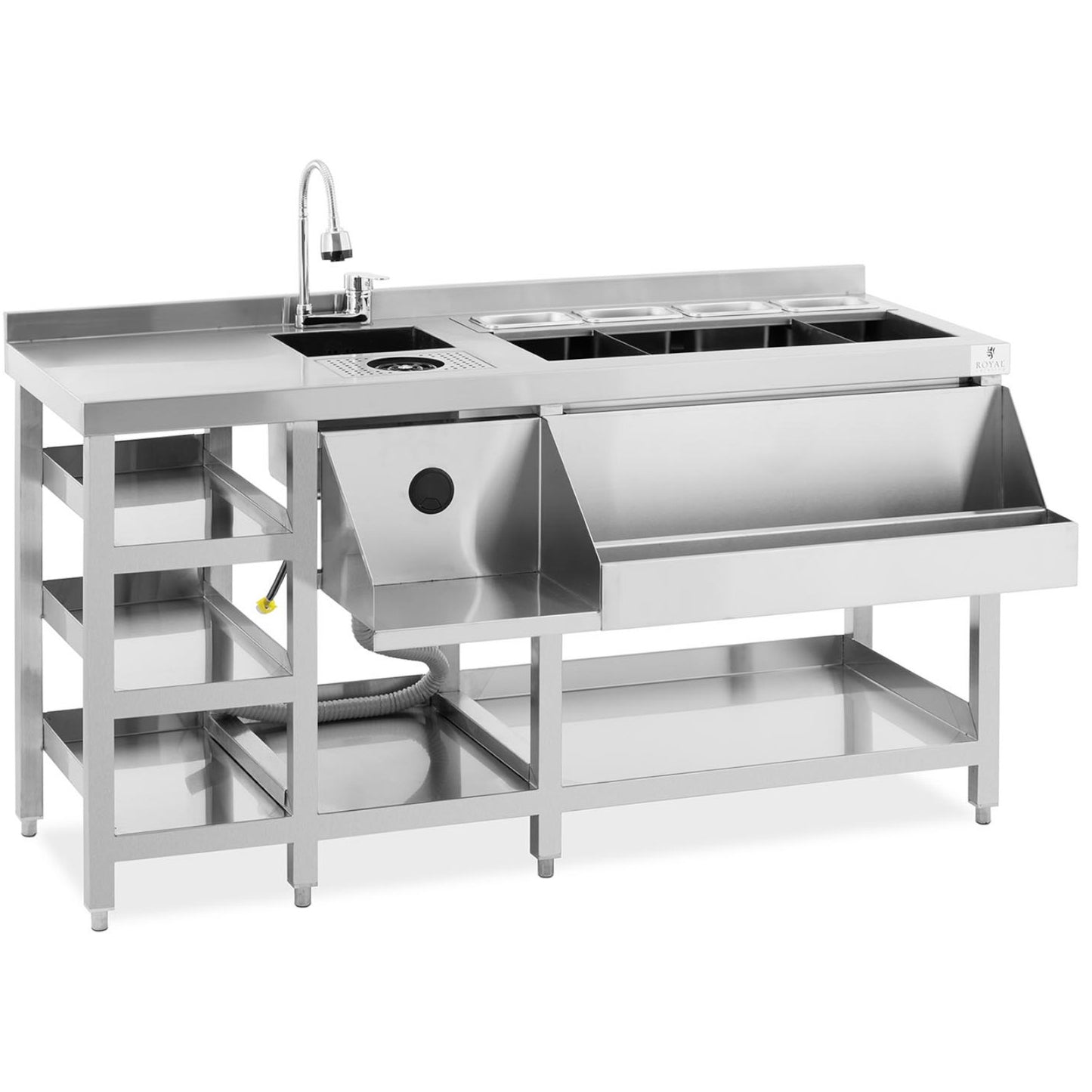 Barman's station bartender table bartender sink with washing machine and ice containers stainless steel - Carlat