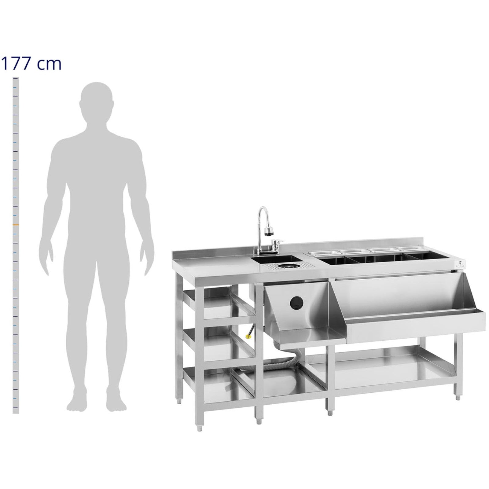 Barman's station bartender table bartender sink with washing machine and ice containers stainless steel - Carlat