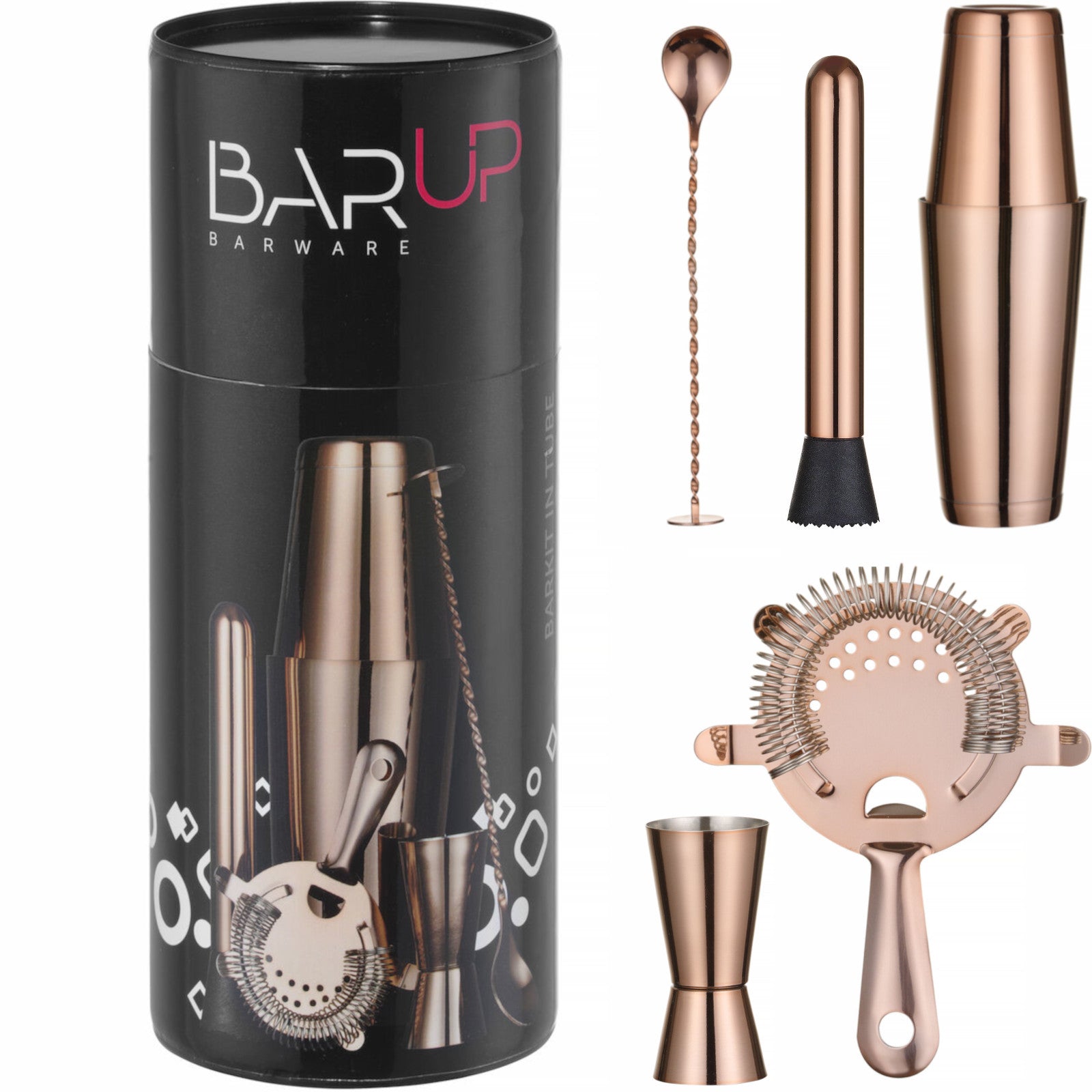 Barware – Bartender set in a tube, shaker, jigger, strainer, - Carlat