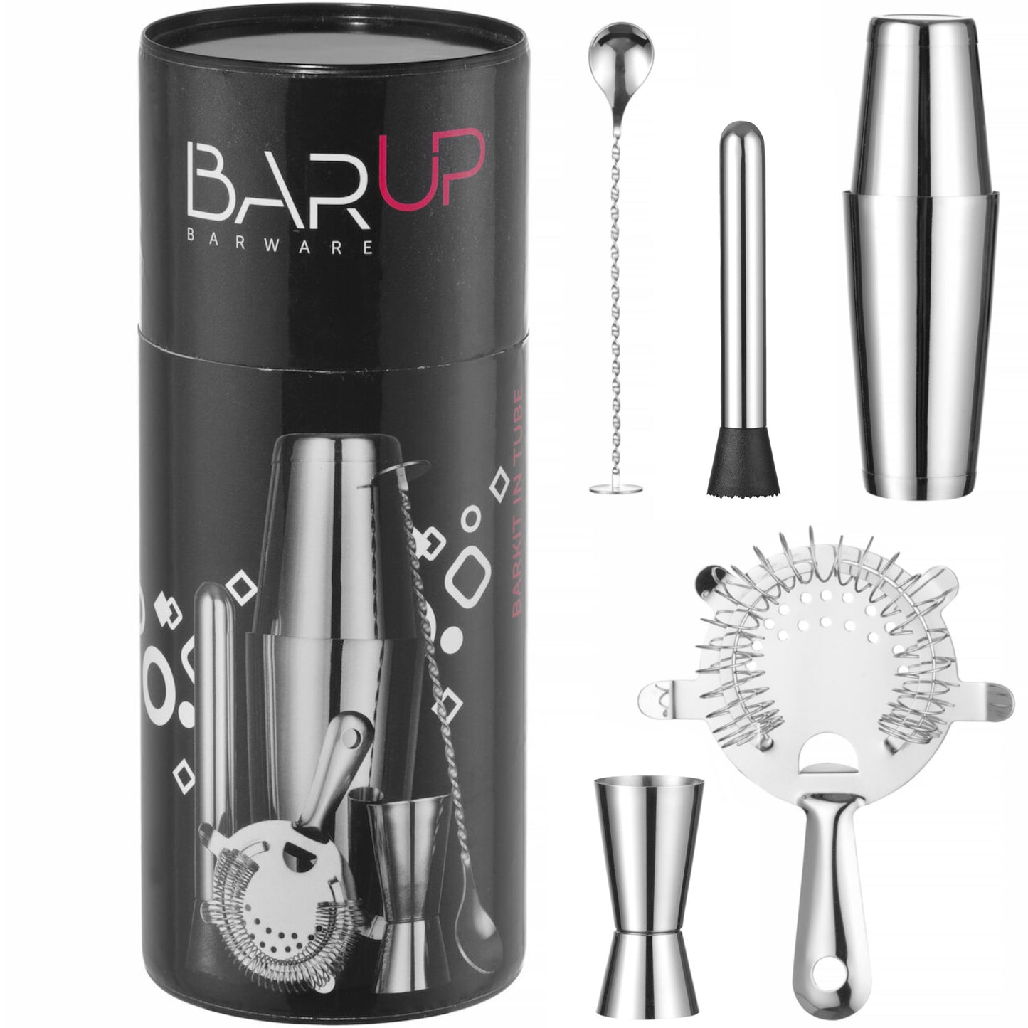 Barware – Bartender set in a tube, shaker, jigger, strainer, - Carlat