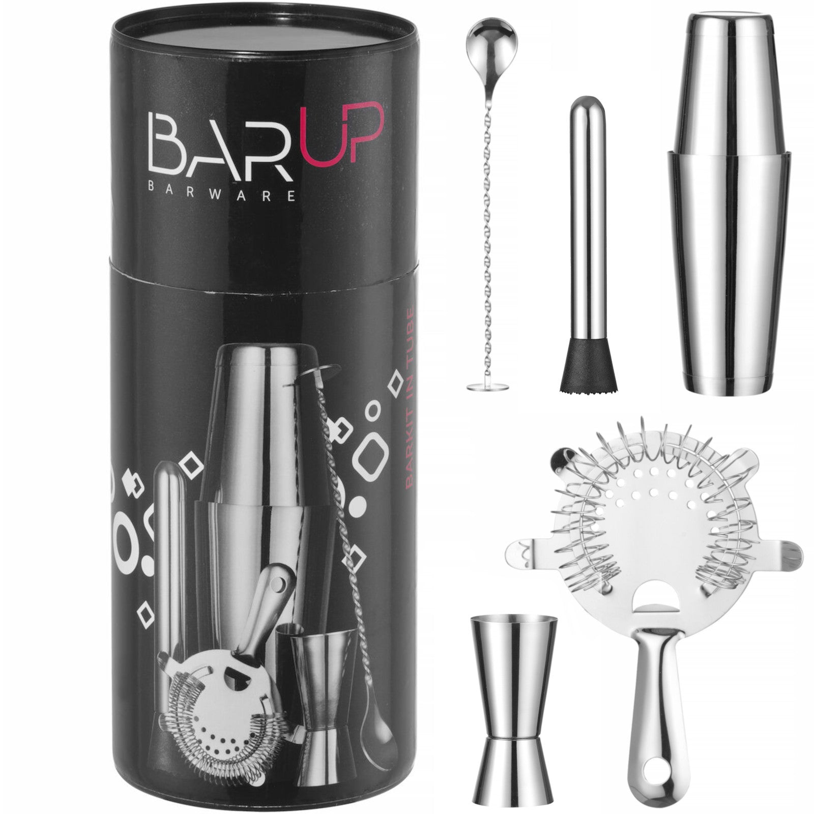 Barware – Bartender set in a tube, shaker, jigger, strainer, - Carlat