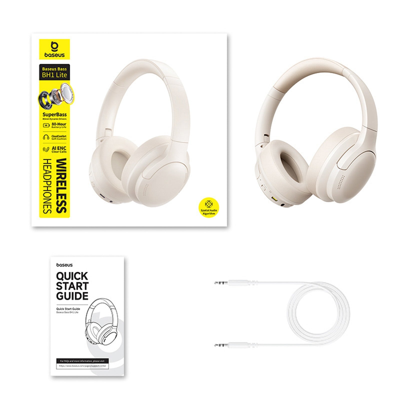 Bass BH1 Lite Bluetooth on-ear wireless headphones - white - Carlat