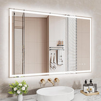 Bathroom Mirror, LED Bathroom Mirror, Memory Function, Touch Switch, Push Button, Dimmable, 3 Light Colours, Adjustable Bathroom Mirror with Lighting, Bathroom Mirror with Wall Mirror, Anti-Fog, 60 x - Carlat