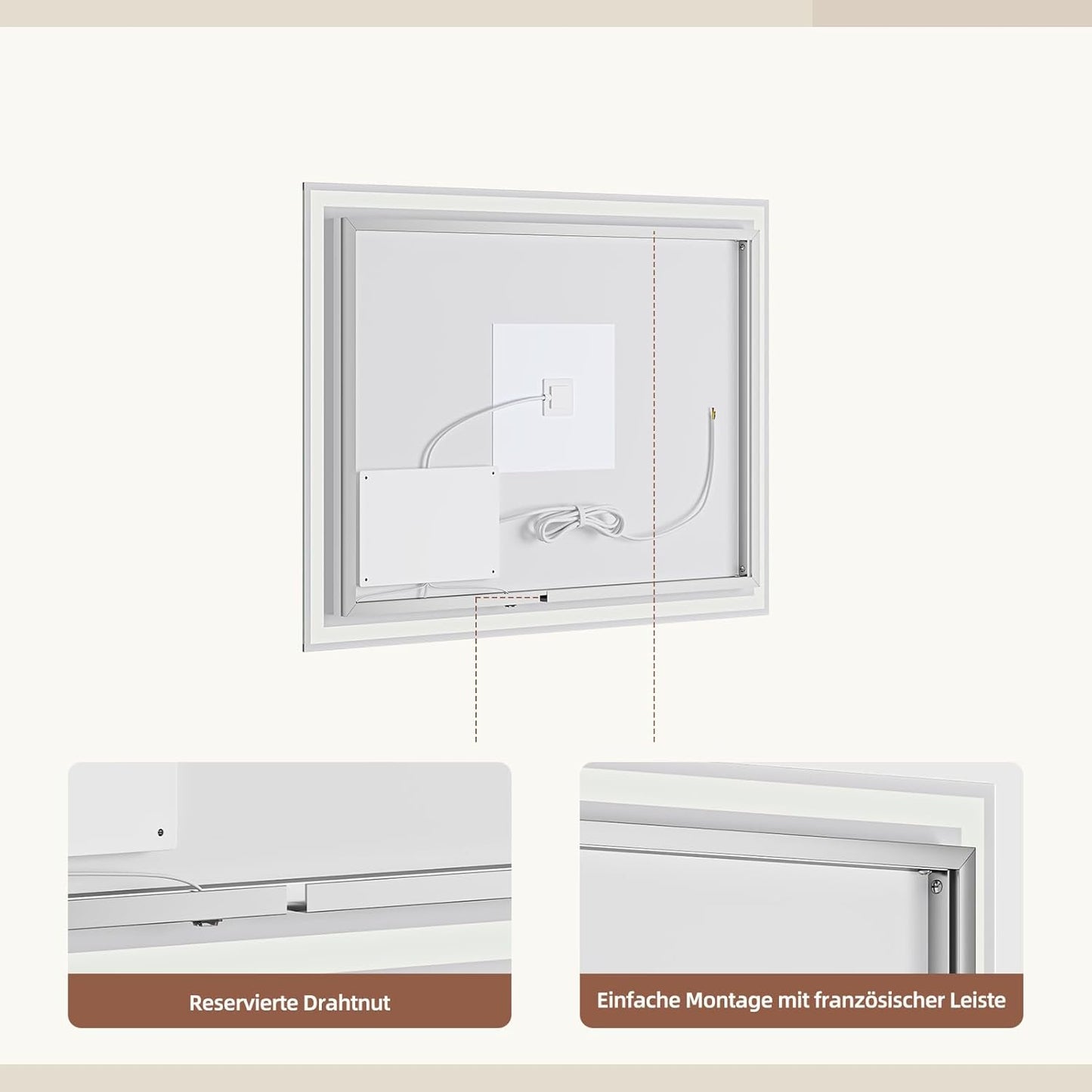 Bathroom Mirror, LED Bathroom Mirror, Memory Function, Touch Switch, Push Button, Dimmable, 3 Light Colours, Adjustable Bathroom Mirror with Lighting, Bathroom Mirror with Wall Mirror, Anti-Fog, 60 x - Carlat