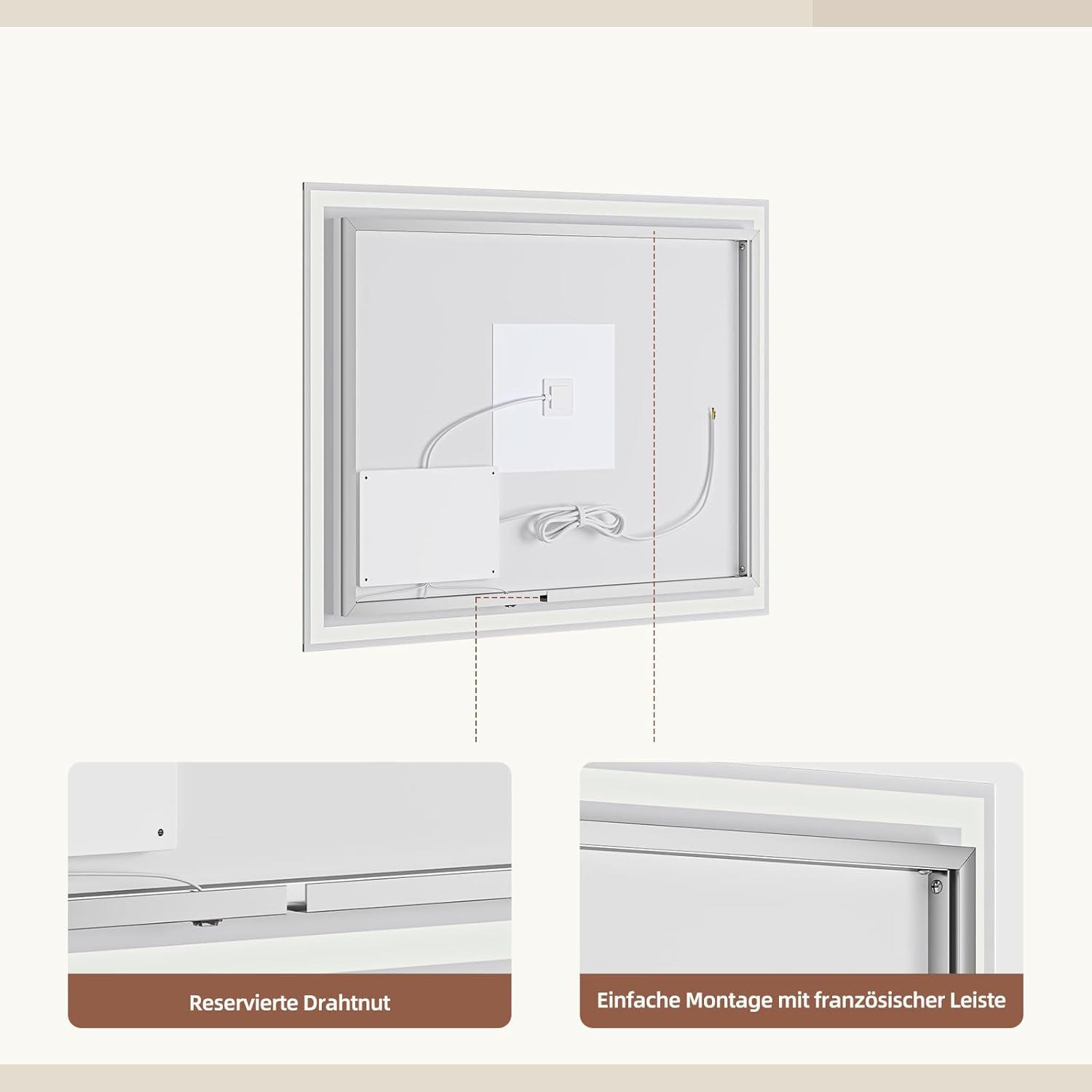 Bathroom Mirror, LED Bathroom Mirror, Memory Function, Touch Switch, Push Button, Dimmable, 3 Light Colours, Adjustable Bathroom Mirror with Lighting, Bathroom Mirror with Wall Mirror, Anti-Fog, 60 x - Carlat